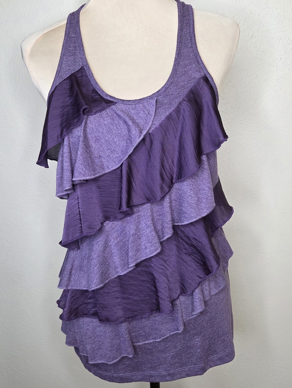 Vintage Y2K Eyelash Purple Ruffle Tank Top Layered Chiffon Whimsigoth Medium